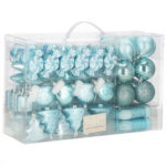 Karácsonyi gömb- és díszkészlet, 77 darab, különböző méretben, kék