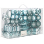 Karácsonyi gömb- és díszkészlet, 72 darab, különböző méretben, kék