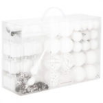 Karácsonyi gömb és díszkészlet, 101 darab, különböző méretben, fehér