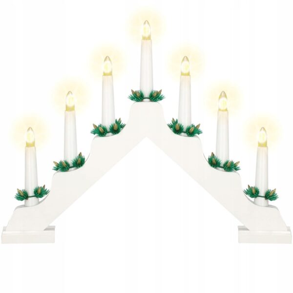 Lumanari decorative de Craciun, stand de lemn, 7 becuri tip LED, culoare alba - Image 6