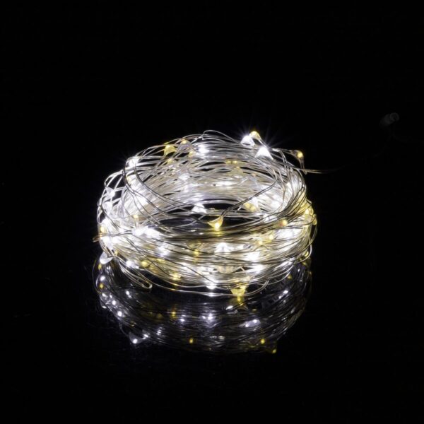 Instalatie lumina decorativa cu 100 LED-uri, 5m, cu alimentare pe baterii, iluminare alba - Image 2