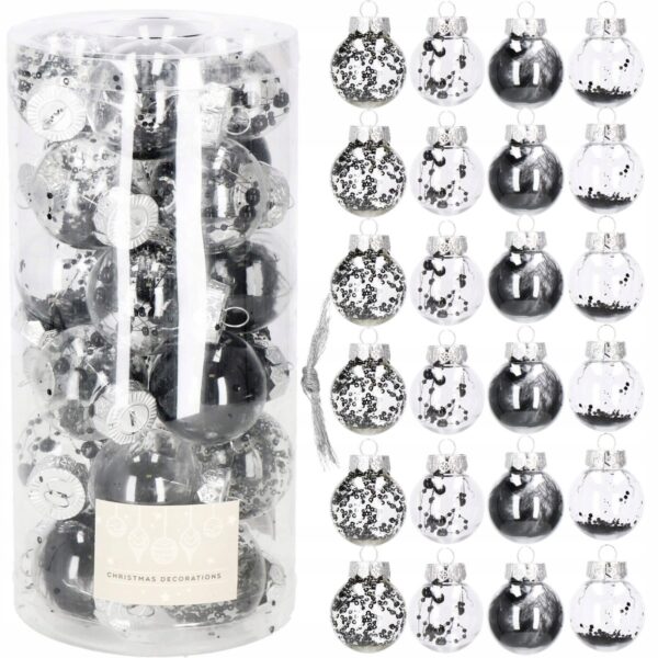 Set globuri de Craciun Inedit, 24 bucati, 5cm, transparente cu interior negru - Image 2