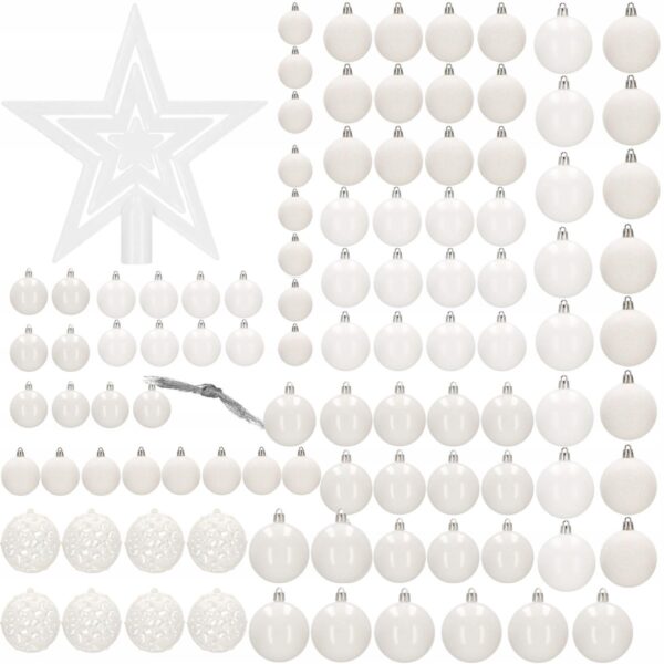 Set globuri si decoratiuni de Craciun, 100 piese, diverse dimensiuni cu stea, alb - Image 2