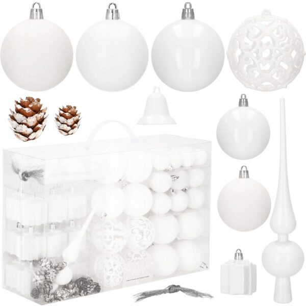 Set globuri si decoratiuni de Craciun, 101 piese, diverse dimensiuni, alb - Image 10