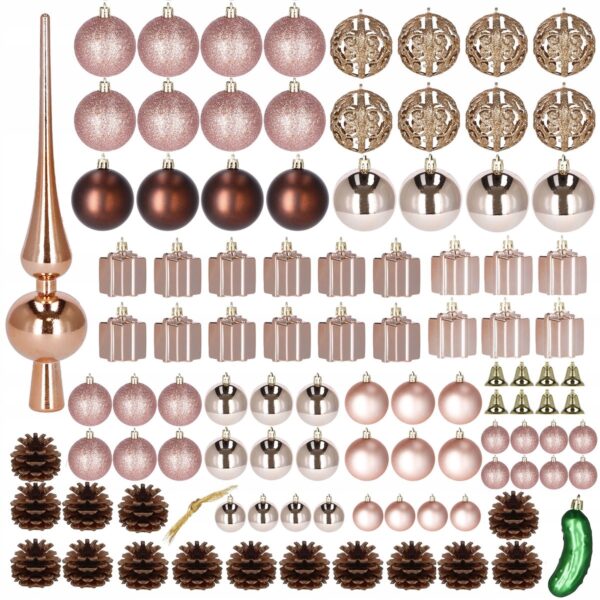 Set globuri si decoratiuni de Craciun, 101 piese, diverse dimensiuni, roz auriu - Image 10
