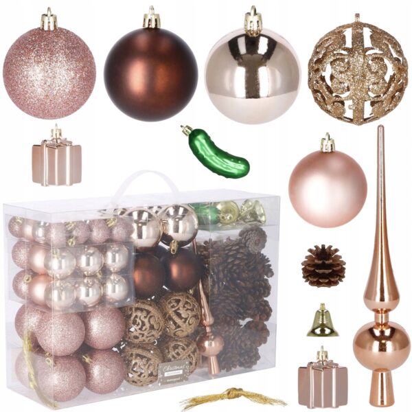 Set globuri si decoratiuni de Craciun, 101 piese, diverse dimensiuni, roz auriu - Image 11