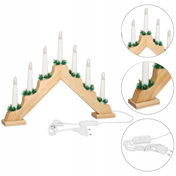 Lumanari decorative de Craciun, stand de lemn, 7 becuri tip LED, culoare maro - Image 12