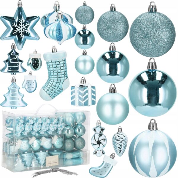 Set globuri si decoratiuni de Craciun, 77 piese, diverse dimensiuni, albastru - Image 11