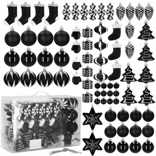 Set globuri si decoratiuni de Craciun, 77 piese, diverse dimensiuni, negru - Image 12