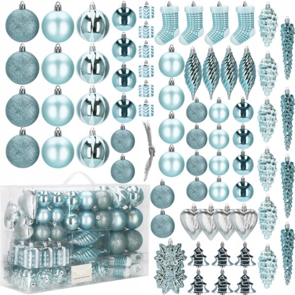 Set globuri si decoratiuni de Craciun, 72 piese, diverse dimensiuni, albastru - Image 12