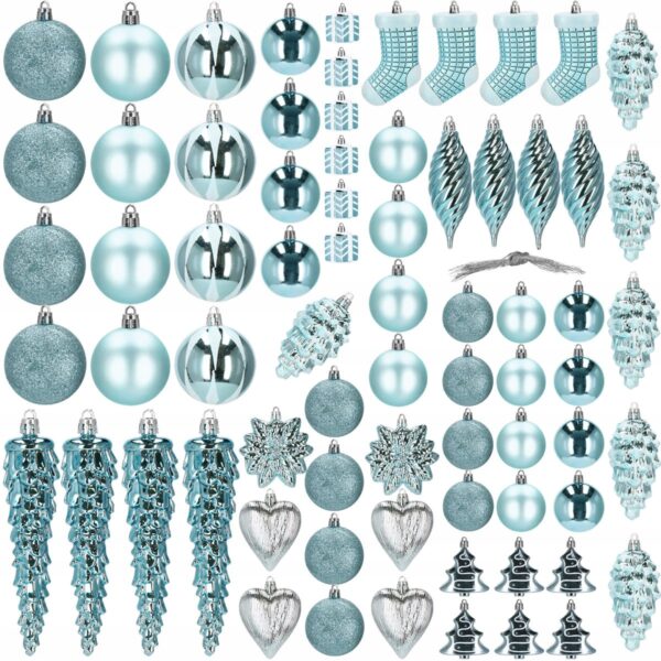 Set globuri si decoratiuni de Craciun, 72 piese, diverse dimensiuni, albastru - Image 13