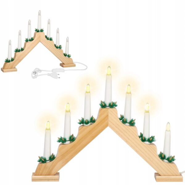 Lumanari decorative de Craciun, stand de lemn, 7 becuri tip LED, culoare maro - Image 14