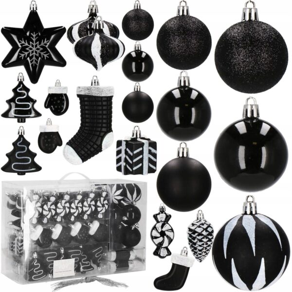 Set globuri si decoratiuni de Craciun, 77 piese, diverse dimensiuni, negru - Image 14