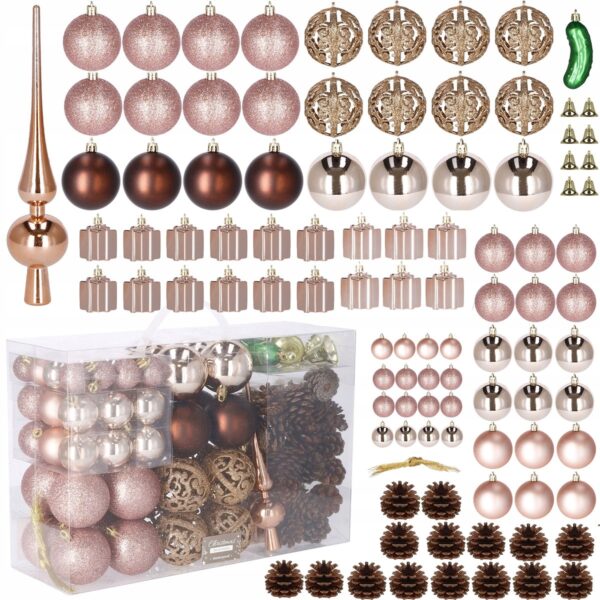 Set globuri si decoratiuni de Craciun, 101 piese, diverse dimensiuni, roz auriu - Image 14