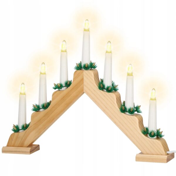 Lumanari decorative de Craciun, stand de lemn, 7 becuri tip LED, culoare maro - Image 15