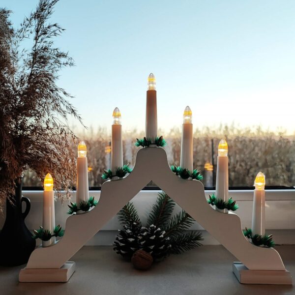 Lumanari decorative de Craciun, stand de lemn, 7 becuri tip LED, culoare alba - Image 5