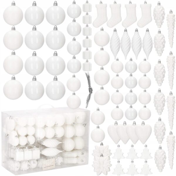 Set globuri si decoratiuni de Craciun, 72 piese, diverse dimensiuni, alb - Image 15