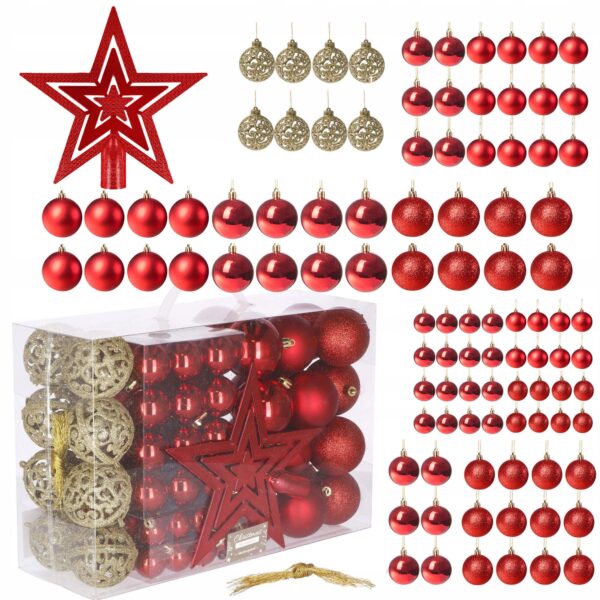 Set globuri de Craciun, 100 bucati, 3-6cm, rosu auriu - Image 12