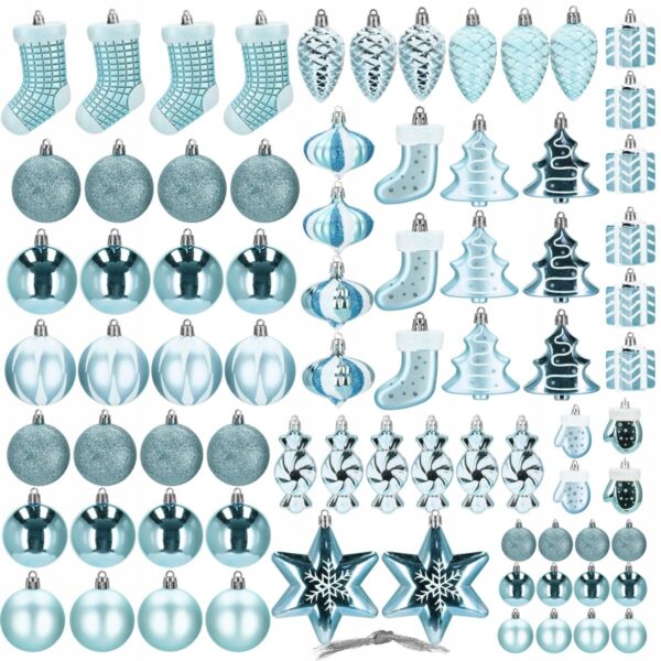 Set globuri si decoratiuni de Craciun, 77 piese, diverse dimensiuni, albastru - Image 16