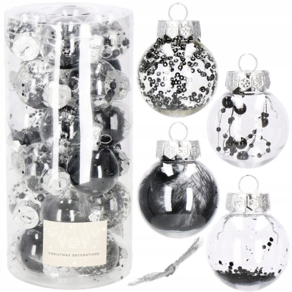 Set globuri de Craciun Inedit, 24 bucati, 5cm, transparente cu interior negru - Image 3