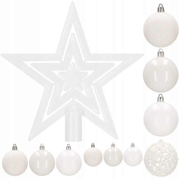 Set globuri si decoratiuni de Craciun, 100 piese, diverse dimensiuni cu stea, alb - Image 3