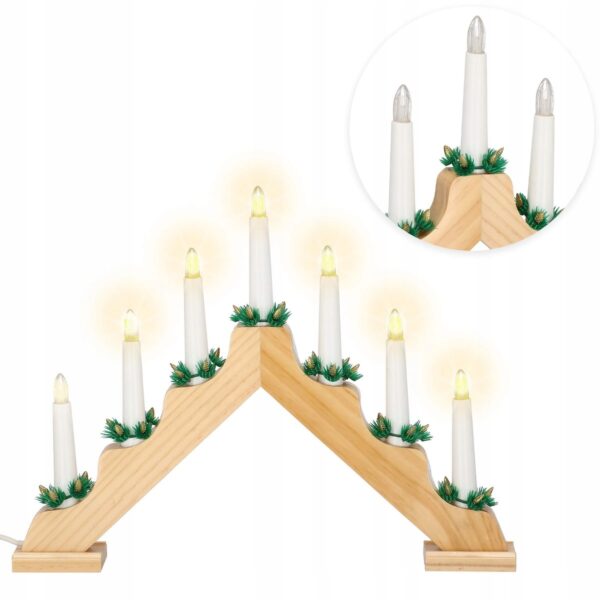 Lumanari decorative de Craciun, stand de lemn, 7 becuri tip LED, culoare maro - Image 3