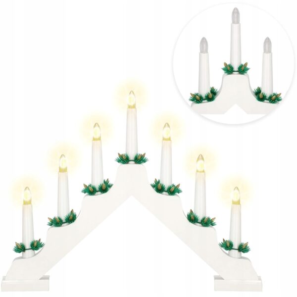 Lumanari decorative de Craciun, stand de lemn, 7 becuri tip LED, culoare alba - Image 7