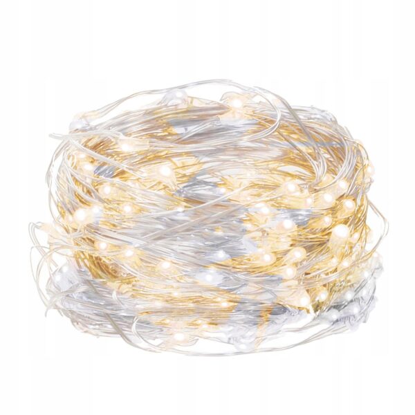 Instalatie lumina decorativa cu 100 LED-uri, 5m, cu alimentare pe baterii, iluminare alba - Image 3