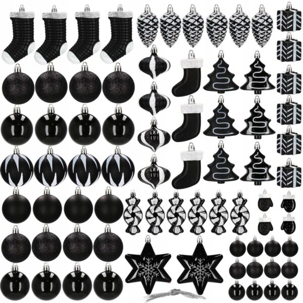 Set globuri si decoratiuni de Craciun, 77 piese, diverse dimensiuni, negru - Image 4