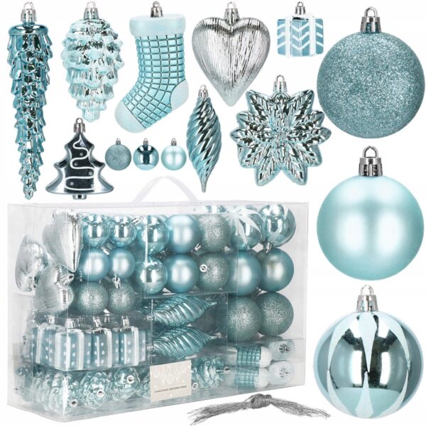 Set globuri si decoratiuni de Craciun, 72 piese, diverse dimensiuni, albastru - Image 4
