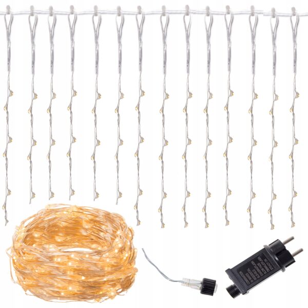 Fényfüggöny 400 LED, 3m, beltéri/kültéri használatra, sárga világítással - Image 4