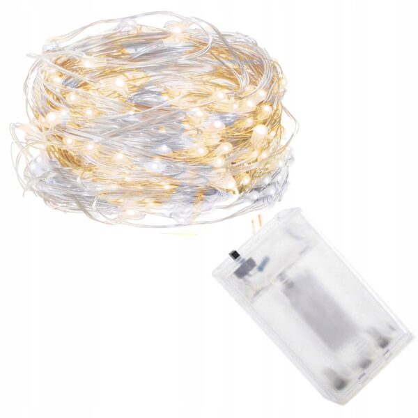 Instalatie lumina decorativa cu 100 LED-uri, 5m, cu alimentare pe baterii, iluminare alba - Image 4
