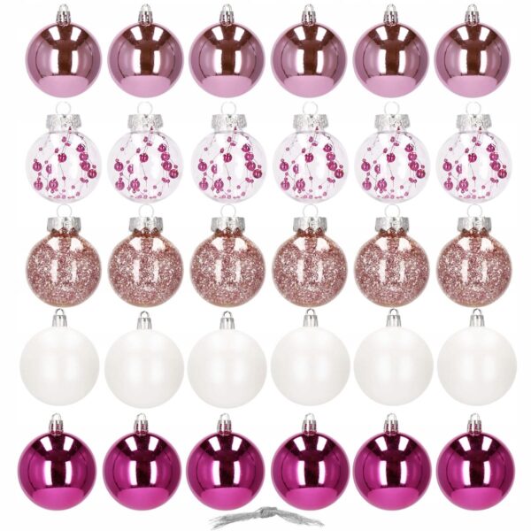 Set globuri de Craciun Inedit, 30 bucati, 6cm, transparente si roz - Image 4