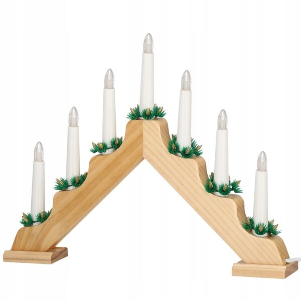 Lumanari decorative de Craciun, stand de lemn, 7 becuri tip LED, culoare maro - Image 5