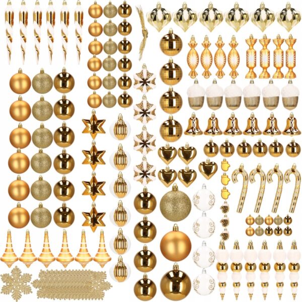 Set globuri si decoratiuni de Craciun, 155 piese, diverse dimensiuni, auriu - Image 5