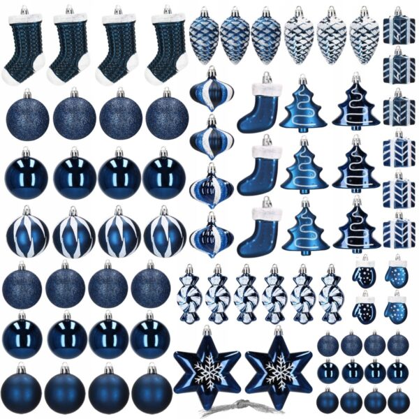 Set globuri si decoratiuni de Craciun, 77 piese, diverse dimensiuni, albastru inchis - Image 6
