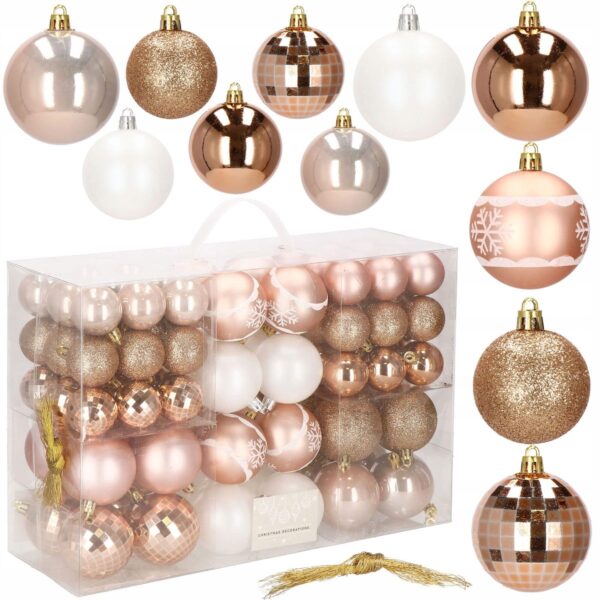 Set globuri si decoratiuni de Craciun, 86 piese, diverse dimensiuni, alb auriu - Image 6