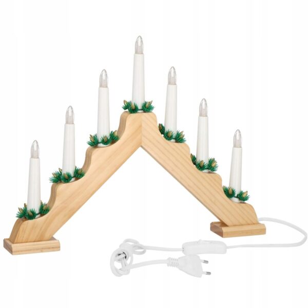Lumanari decorative de Craciun, stand de lemn, 7 becuri tip LED, culoare maro - Image 6