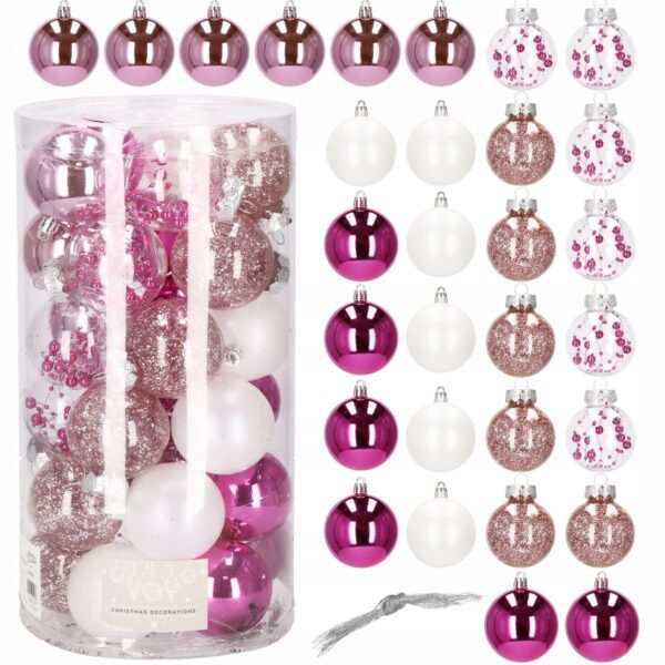 Set globuri de Craciun Inedit, 30 bucati, 6cm, transparente si roz - Image 6