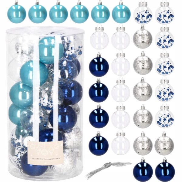 Set globuri de Craciun Inedit, 30 bucati, 6cm, transparente si albastru - Image 6