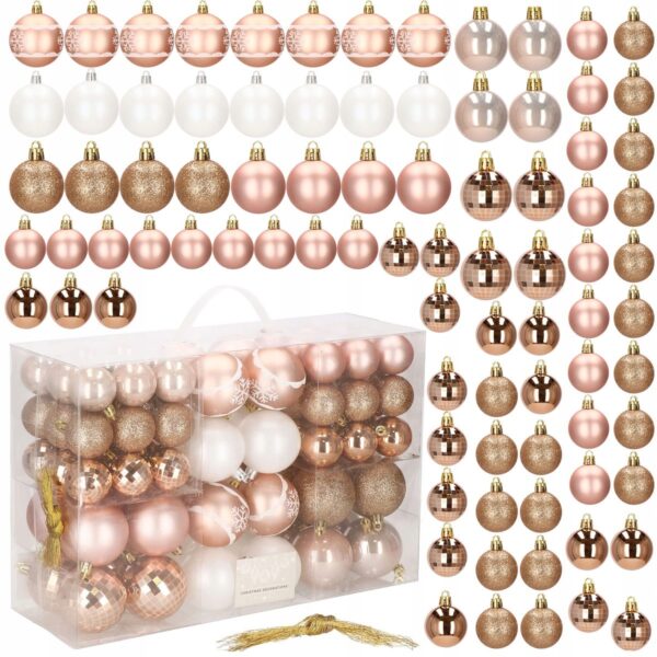 Set globuri si decoratiuni de Craciun, 86 piese, diverse dimensiuni, alb auriu - Image 7