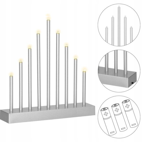 Lumanari decorative de Craciun, 9 becuri tip LED, culoare argintiu - Image 10