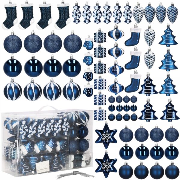 Set globuri si decoratiuni de Craciun, 77 piese, diverse dimensiuni, albastru inchis - Image 9
