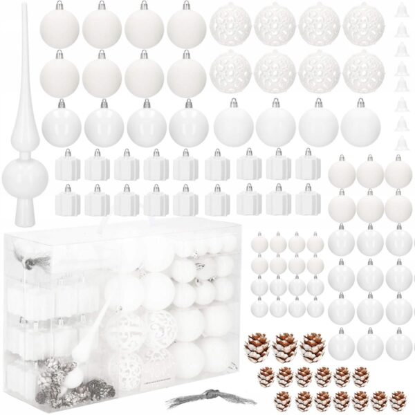 Set globuri si decoratiuni de Craciun, 101 piese, diverse dimensiuni, alb - Image 8
