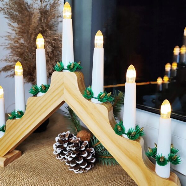 Lumanari decorative de Craciun, stand de lemn, 7 becuri tip LED, culoare maro - Image 9