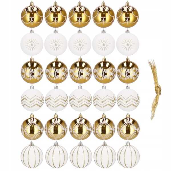 Set globuri de Craciun cu modele de sarbatori, 30 bucati, 5cm, alb auriu - Image 10