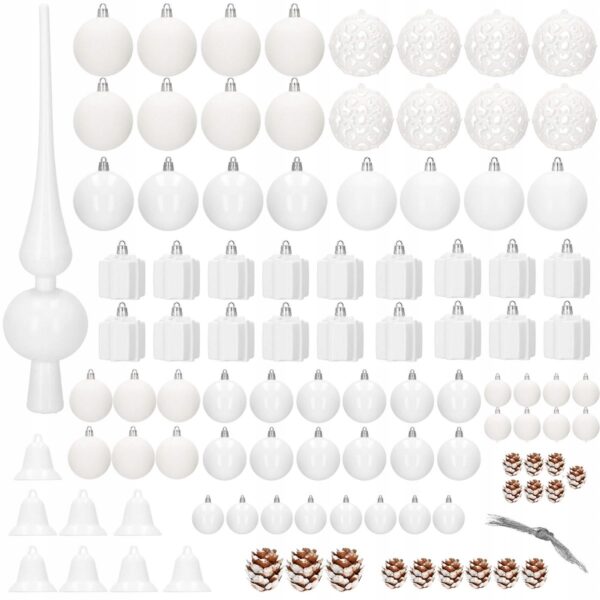 Set globuri si decoratiuni de Craciun, 101 piese, diverse dimensiuni, alb - Image 9