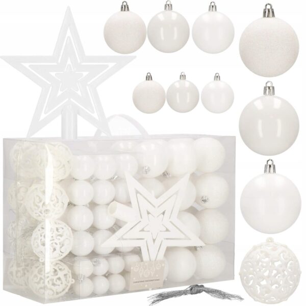 Set globuri si decoratiuni de Craciun, 100 piese, diverse dimensiuni cu stea, alb - Image 7