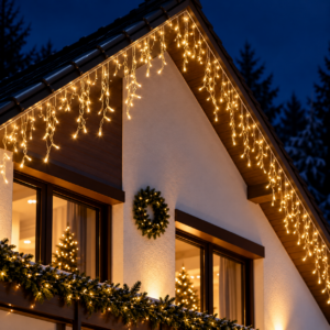 Fényfüggöny girland 300 LED-del, 12 m, beltéri/kültéri használatra, meleg sárga fény