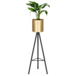 (DL) Suport ghiveci metalic negru auriu cu suport trepied, inaltime 46cm